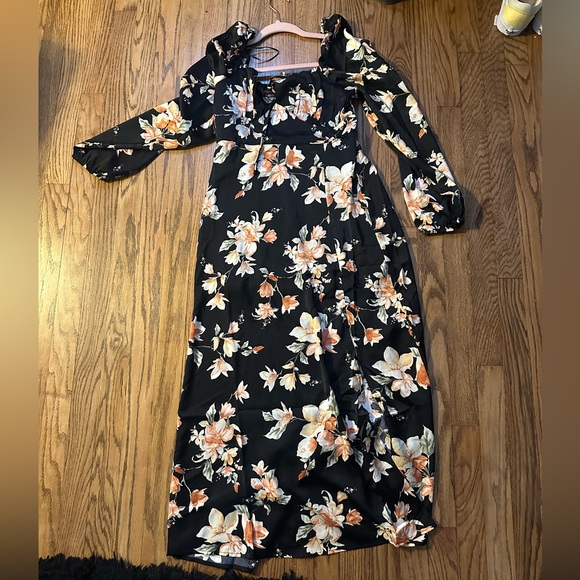 Black Long Midi Floral Dress Sweetheart Neckline Farmers Market Size Medium - Picture 2 of 6